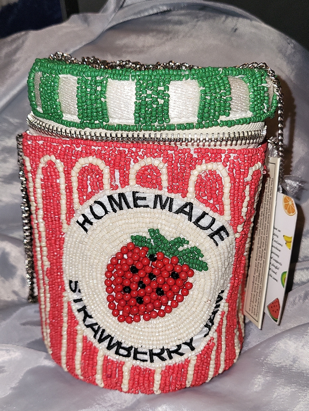 Beaded Strawberry Homemade Clutch Wristlet - Red, Green, White
